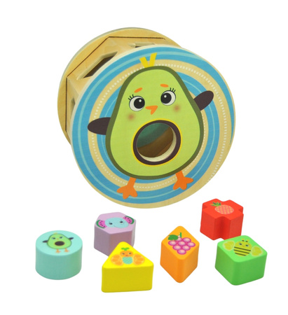 Drewniany sorter kształtów na kółkach Frootimals miss pio chickicado