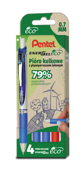 Zestaw piór kulkowych Pentel EnerGel BL77E-ECO 4 szt.