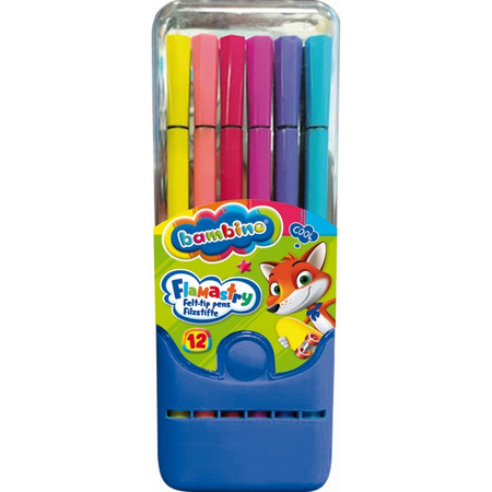 Flamastry w pudełku plastikowym BAMBINO 12 kolorów