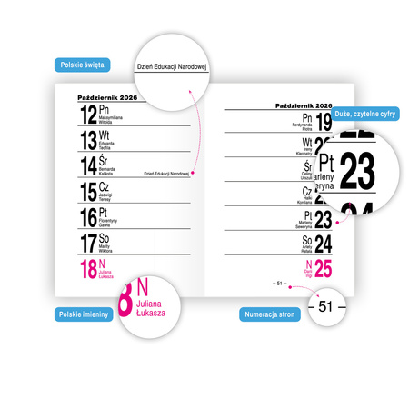 Kalendarz 2026 kieszonkowy tygodniowy Venus 1szt.mix