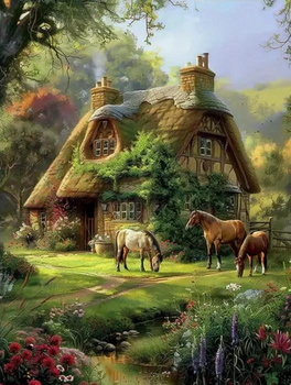 Diamentowa Mozaika Leśna chata i konie NO-2001762