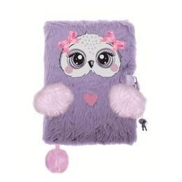 Pamiętnik A5 Włochacz z kłódką 3D Violet owl 96k.