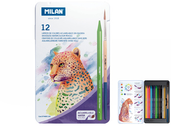 Kredki bezdrzewne akwarelowe 12 kolorów + pędzelek w metalowym opakowaniu