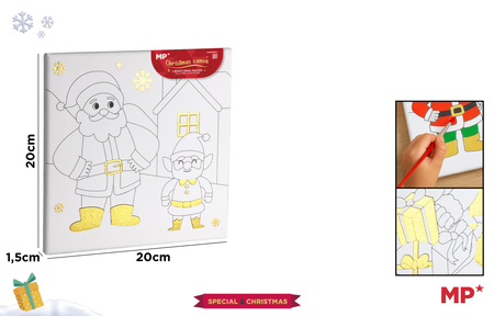 Płótno do malowania ze świątecznym motywem i złotymi elementami Mikołaj i Elf  20x20