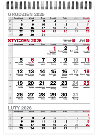 Kalendarz 2026 biurkowy pionowy trójdzielny na spirali KBA5-TR