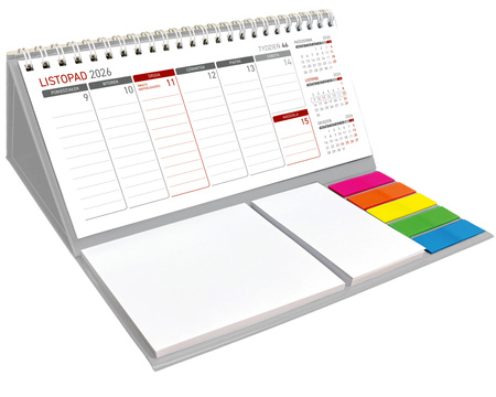 Kalendarz 2026 z notesem tygodniowy spiralowany szary