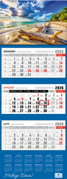 Kalendarz 2026 trójdzielny premium z wypukłą główką Plaża KT2 V81