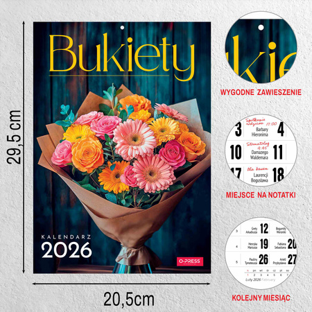 Kalendarz 2026 Bukiety A4 ścienny