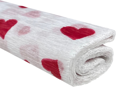 Paczka Bibuła marszczona 50x200 serca czerwone na białym 10 rolek