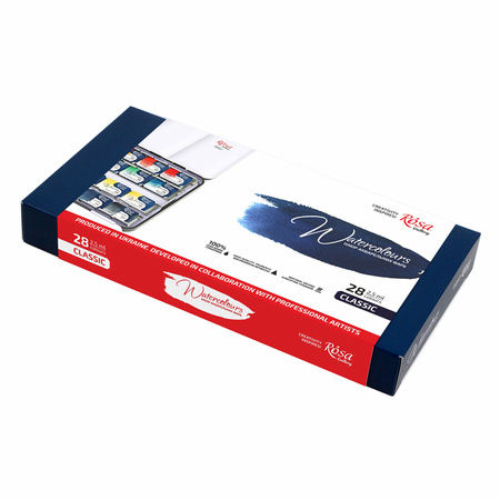 Farby akwarelowe w kostkach classic w metalowej kasetce 28 kolorów