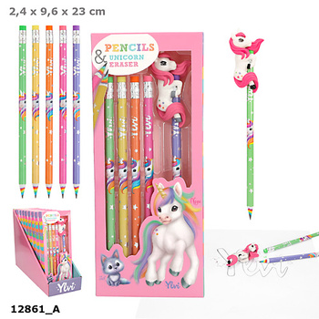 Ołówki tęczowe + figurka Jednorożec Ylvi 12861A