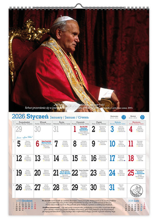 Kalendarz 2026 ścienny Święty Jan Paweł II A3 V8