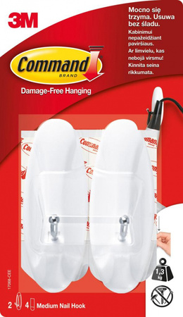 Haki wielokrotnego użytku Command średnie z metalowym uchwytem białe 2szt.