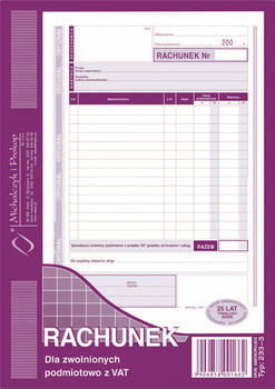 Rachunek A5 dla zwolnionych z VAT pion