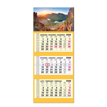 Kalendarz 2026 trójdzielny LUX  główka wypukła Tatry
