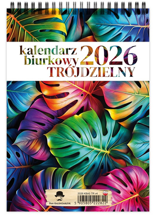 Kalendarz 2026 biurkowy pionowy trójdzielny na spirali KBA5-TR