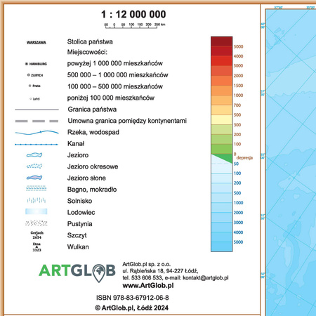 Mapa ścienna Europa polityczno fizyczna dwustronna 1:12 000 000
