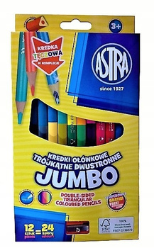 Kredki ołówkowe dwustronne Jumbo Astra 24 kolory z temperówką