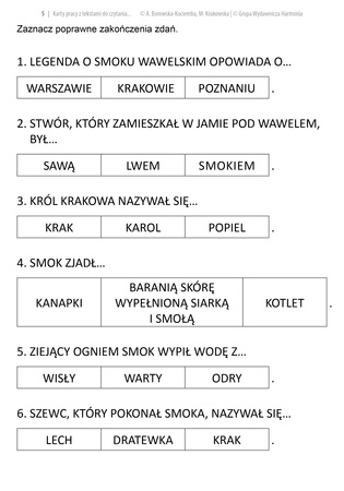 Karty pracy z tekstami do czytania ze zrozumieniem dla uczniów ze specjalnymi potrzebami edukacyjnymi