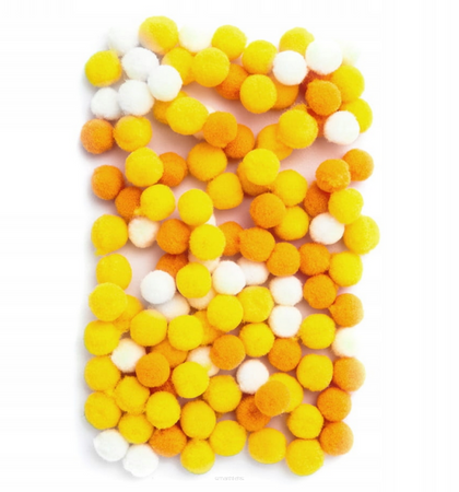 Pompony poliestrowe żółte 1cm mix 120 szt.