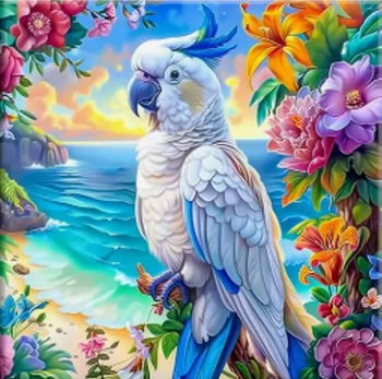 Diamentowa Mozaika Papuga biała na rajskim wybrzeżu NO-2001368
