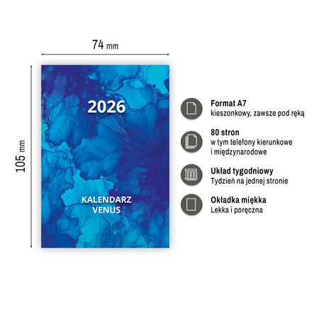 Kalendarz 2026 kieszonkowy tygodniowy Venus 1szt.mix