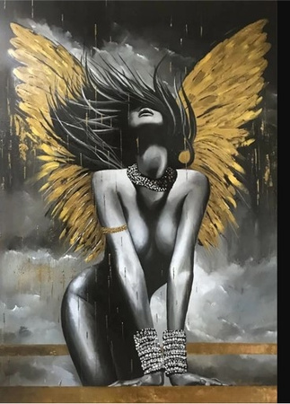 Diamentowa Mozaika Kobieta akt anioł czarno-złoty NO-1009331