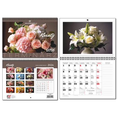 Kalendarz 2026 A3 Terminarz 13 planszowy Kwiaty