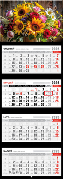 Kalendarz 2026 czterodzielny premium z wypukłą główką Kwiaty KT4 V36