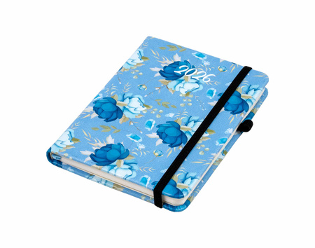 Kalendarz 2026 Flamenco A6 tygodniowy niebieskie kwiaty