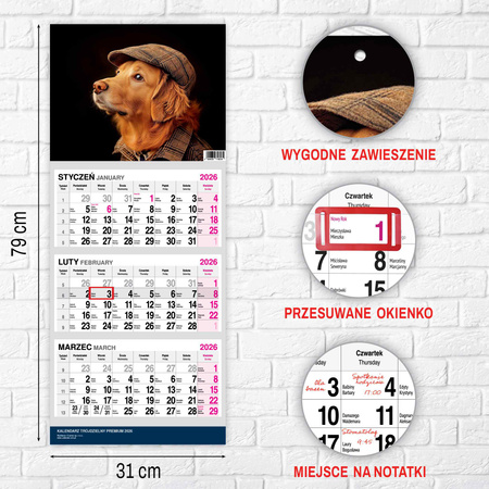 Kalendarz 2026 trójdzielny Premium Pies