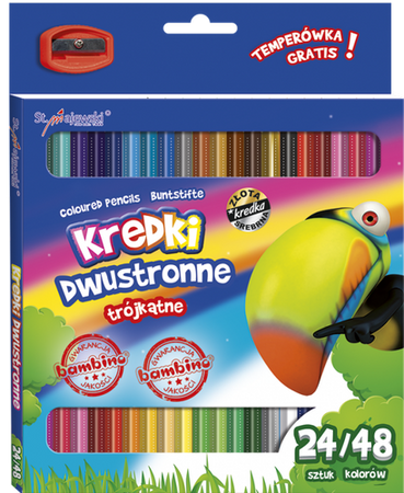 Kredki ołówkowe trójkątne St.Majewski 48 kolorów dwustronne 24 sztuki z temperówką