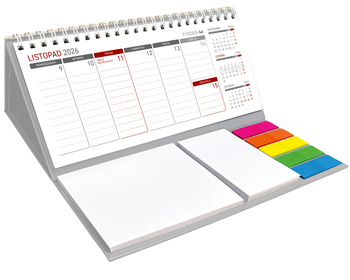 Kalendarz 2026 z notesem tygodniowy spiralowany szary
