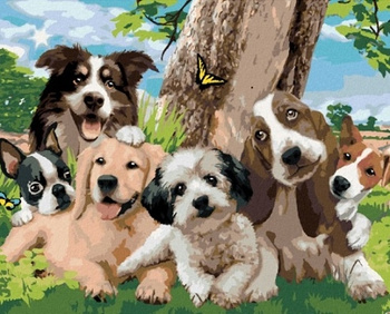 Diamentowa Mozaika Pieski rodzina pod drzewem NO-1006380