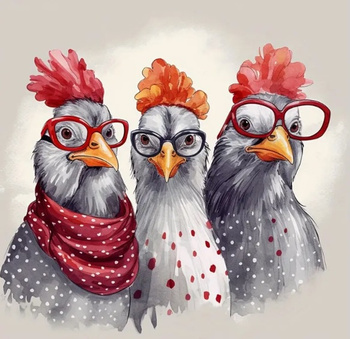 Diamentowa Mozaika Trzy kury w okularach NO-2001377