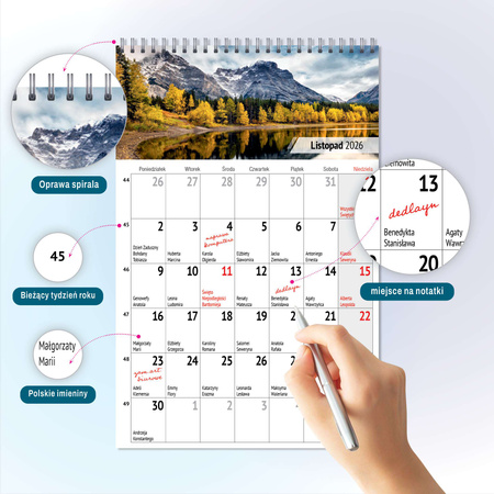 Kalendarz 2026 biurkowy A5 miesięczny pejzaże