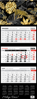 Kalendarz 2026 trójdzielny premium z wypukłą główką Glamour black KT2 V82