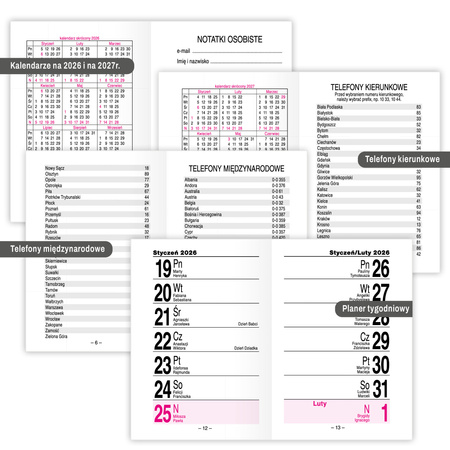 Kalendarz 2026 kieszonkowy tygodniowy mini 1szt.mix