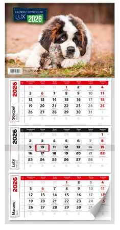 Kalendarz 2026 trzymiesięczny ścienny lux 1szt.mix