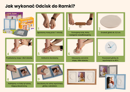 Ramka potrójna z glinką Odcisk bobasa biała (nowa)