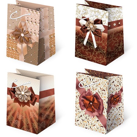 Torebki prezentowe T5-99 Kokardy brązowe 10 sztuk