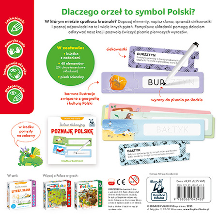 Zestaw edukacyjny. Poznaję Polskę. Książka + puzzle do pisania. Kapitan Nauka