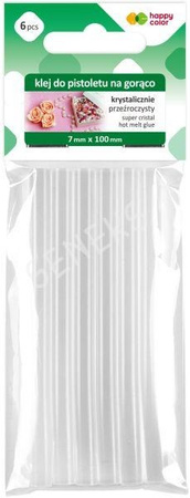 Klej do pistoletu na gorąco Happy Color krystalicznie przezroczysty 7mm x 100mm 6 szt.