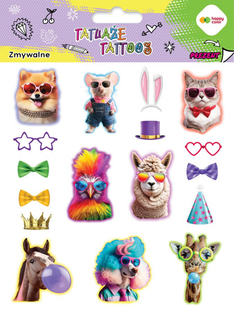 Tatuaże zmywalne Animals Funny Happy Color