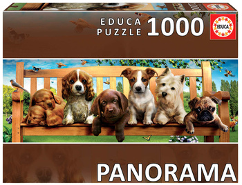 Puzzle 1000 Szczenięta na ławce panorama 110487