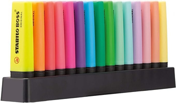 Zakreślacz STABILO BOSS ORIGINAL 15 kolorów z podstawką na biurko