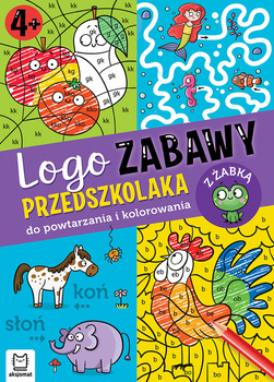 Logo zabawy przedszkolaka. Do powtarzania i kolorowania z żabką