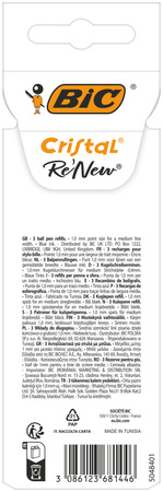 Wkład BIC Cristal Re'new metal niebieski pudełko 3szt.