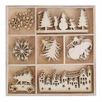 Kształty z drewna zimowe miasteczko 35szt.