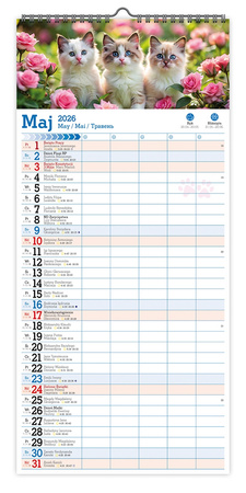 Kalendarz 2026 ścienny paskowy szeroki Koty Kotki Koteczki KPS V6